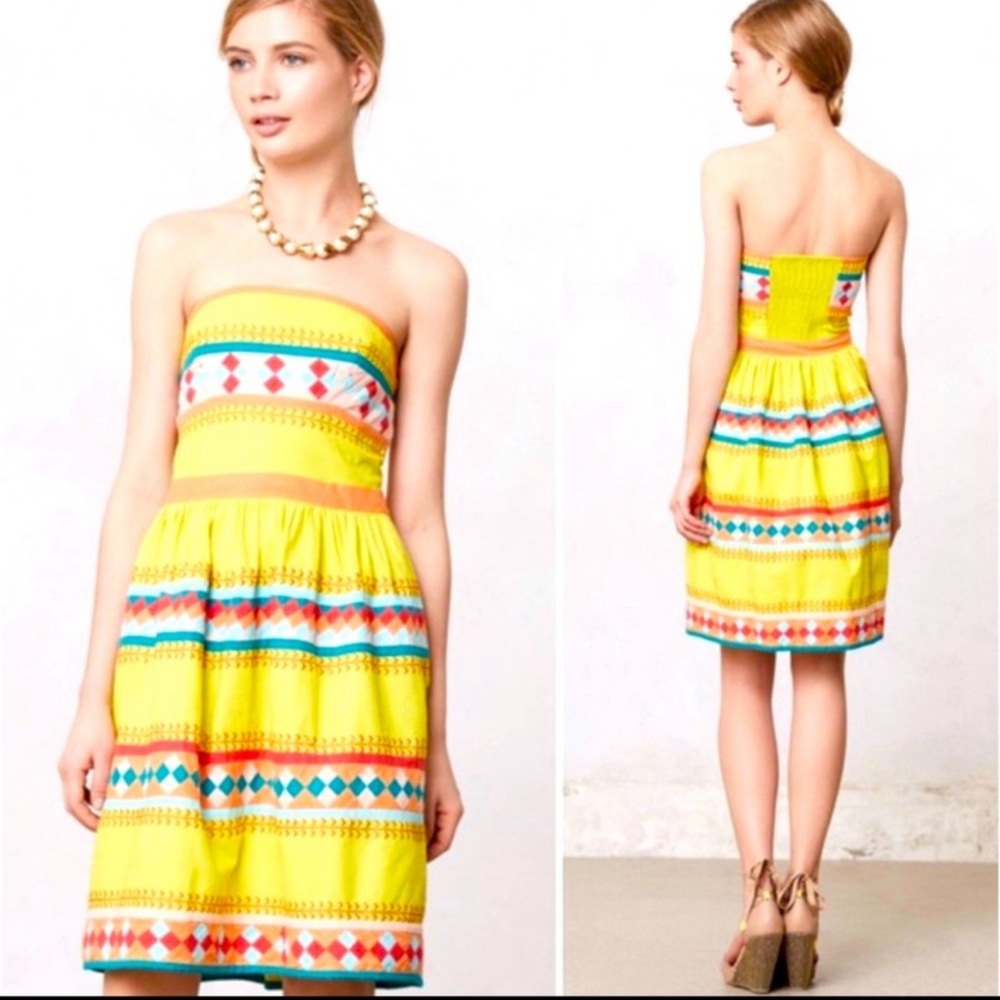 LEIFSDOTTIR ANTHROPOLOGIE embroidered strapless vacation dress stunning 4